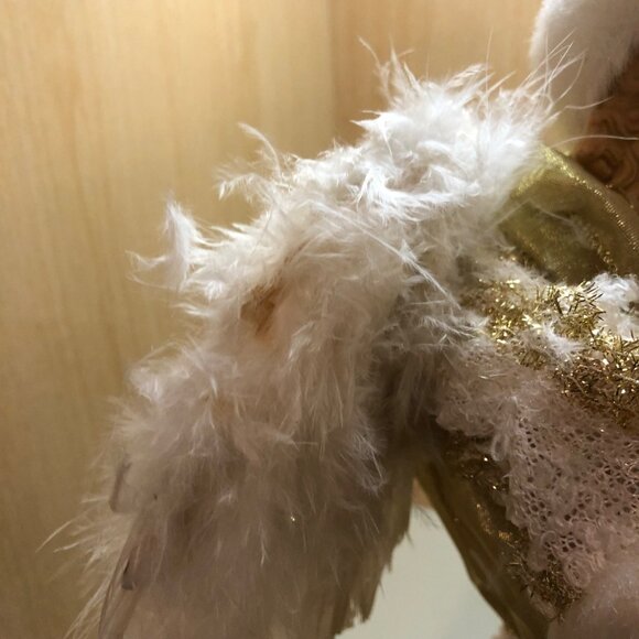 Vintage Porcelain Standing Angel with White Feather Wings & Gold Gown 14 Inches - Picture 7 of 12